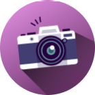 Icone roxo redondo com uma camera tirando foto centralizada