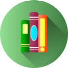 Ícone redondo verde com com livros em pé centralizado