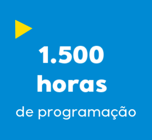 icone redondo azul com 3 livros empilhados, na ordem vermelho, azul e amarelo.